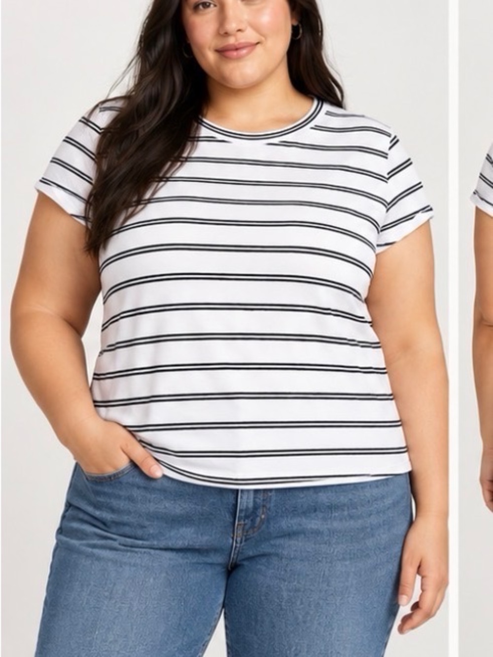 Women’s Black & White Striped Short Sleeve Crewneck Tee